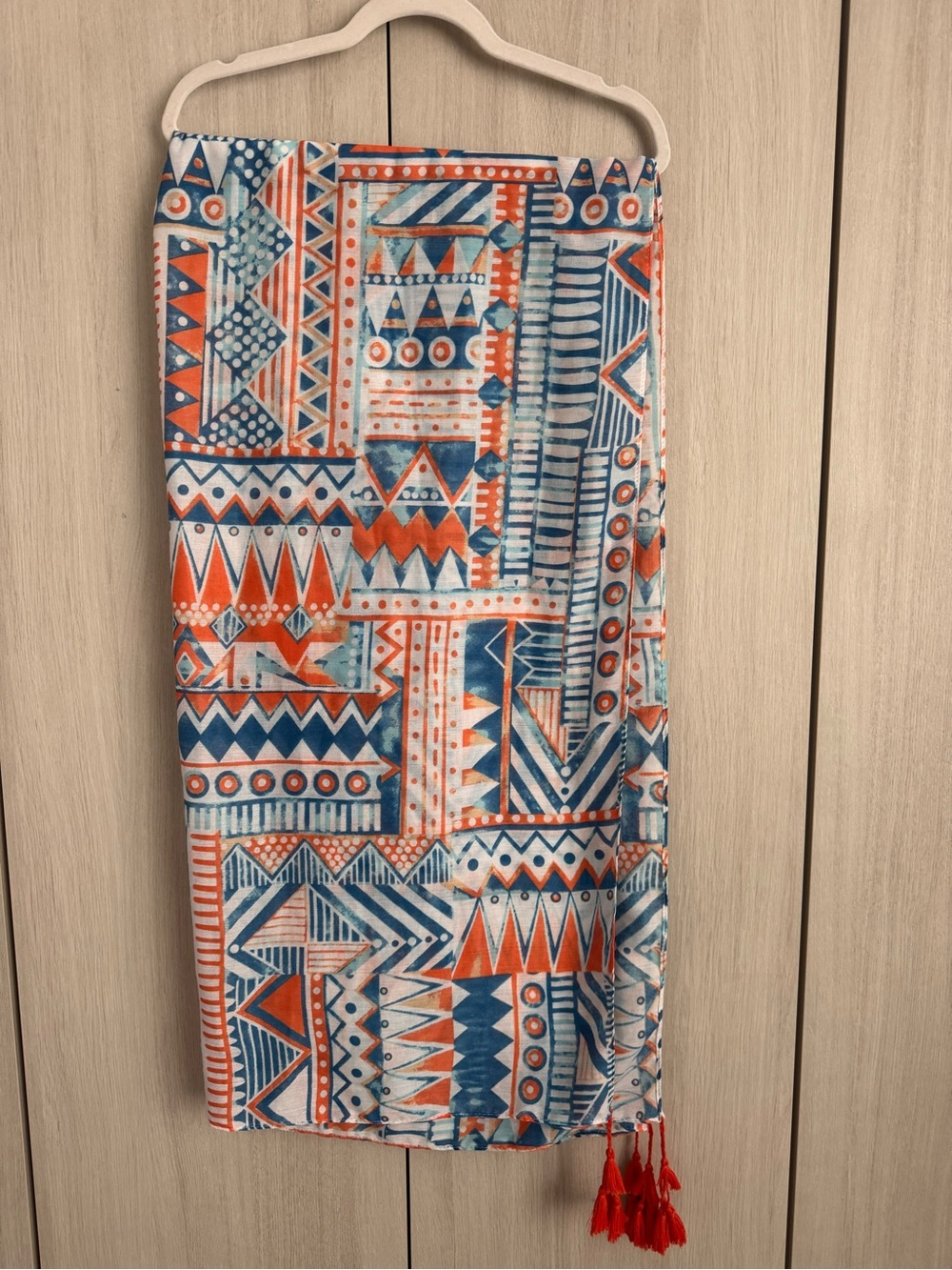 Geometric Print Orange & Blue Lightweight Scarf